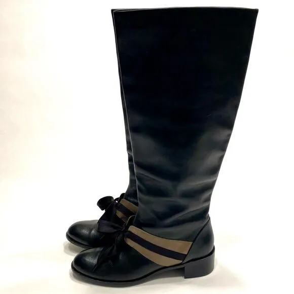 Joy Chen Sexy Black Leather Riding Boots, Size 8