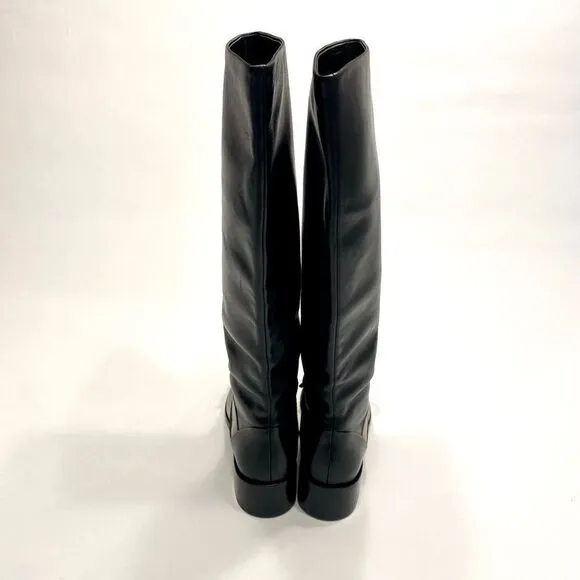 Joy Chen Sexy Black Leather Riding Boots, Size 8