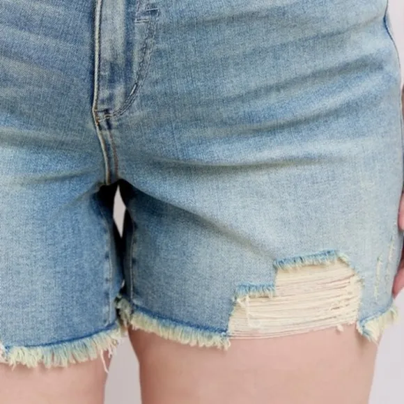 Judy Blue High-Rise Waist Frayed Denim Cut-Off Raw Hem Distressed Jean Shorts