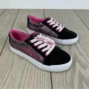 Juicy Couture Big Girls Old Town Glitter Lace-up Sneakers 3 Black &amp; Pink $50