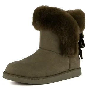 Juicy Couture Women's Slip On Winter Snow Boots Warm & Insulated Fur Lining Comfortable Fashion Booties-King 2-Olive Micro-9