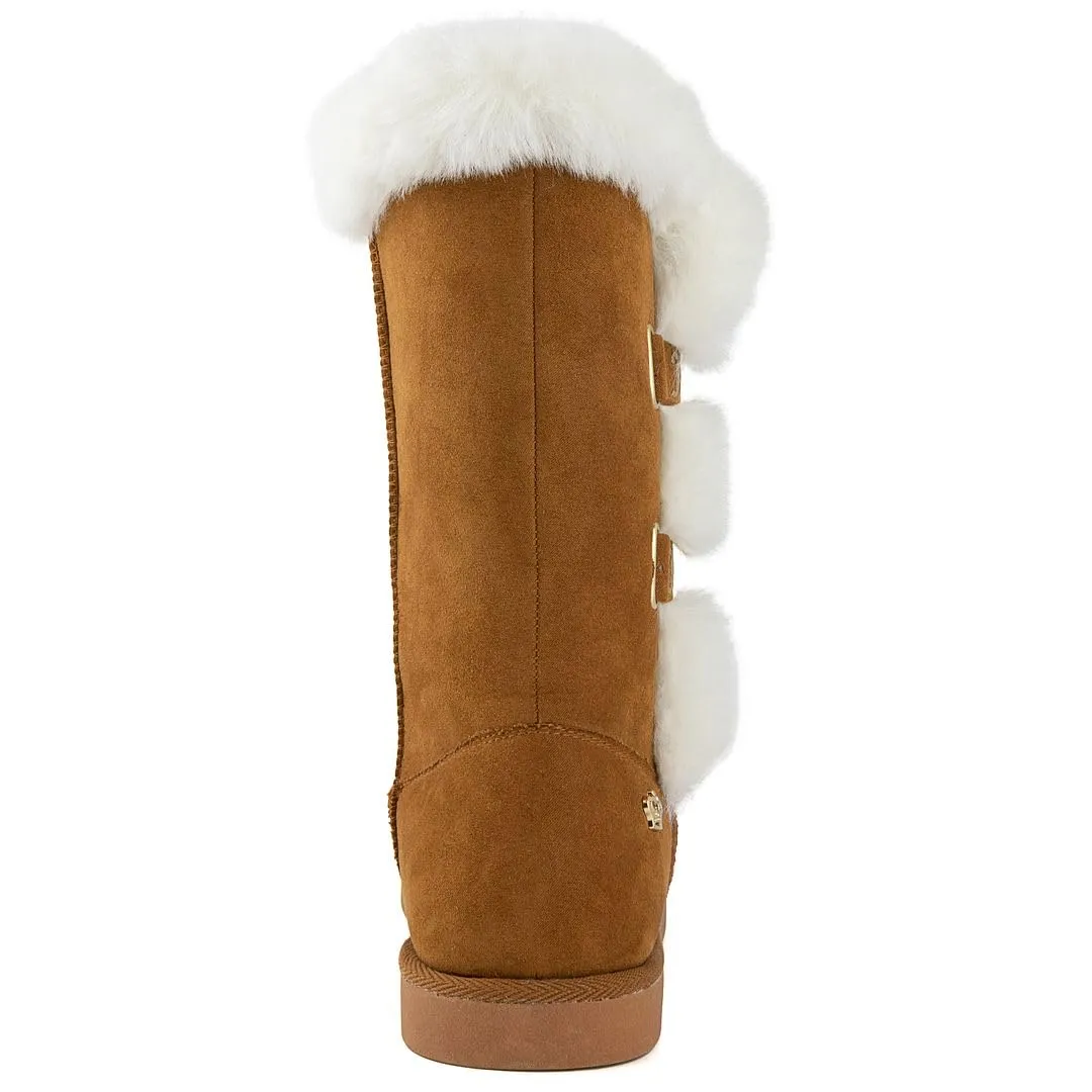 Juicy Couture Women's Slip On Winter Snow Boots Warm & Insulated Fur Lining Comfortable Fashion Booties-Koded-Cognac-6
