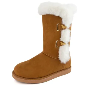Juicy Couture Women's Slip On Winter Snow Boots Warm & Insulated Fur Lining Comfortable Fashion Booties-Koded-Cognac-6