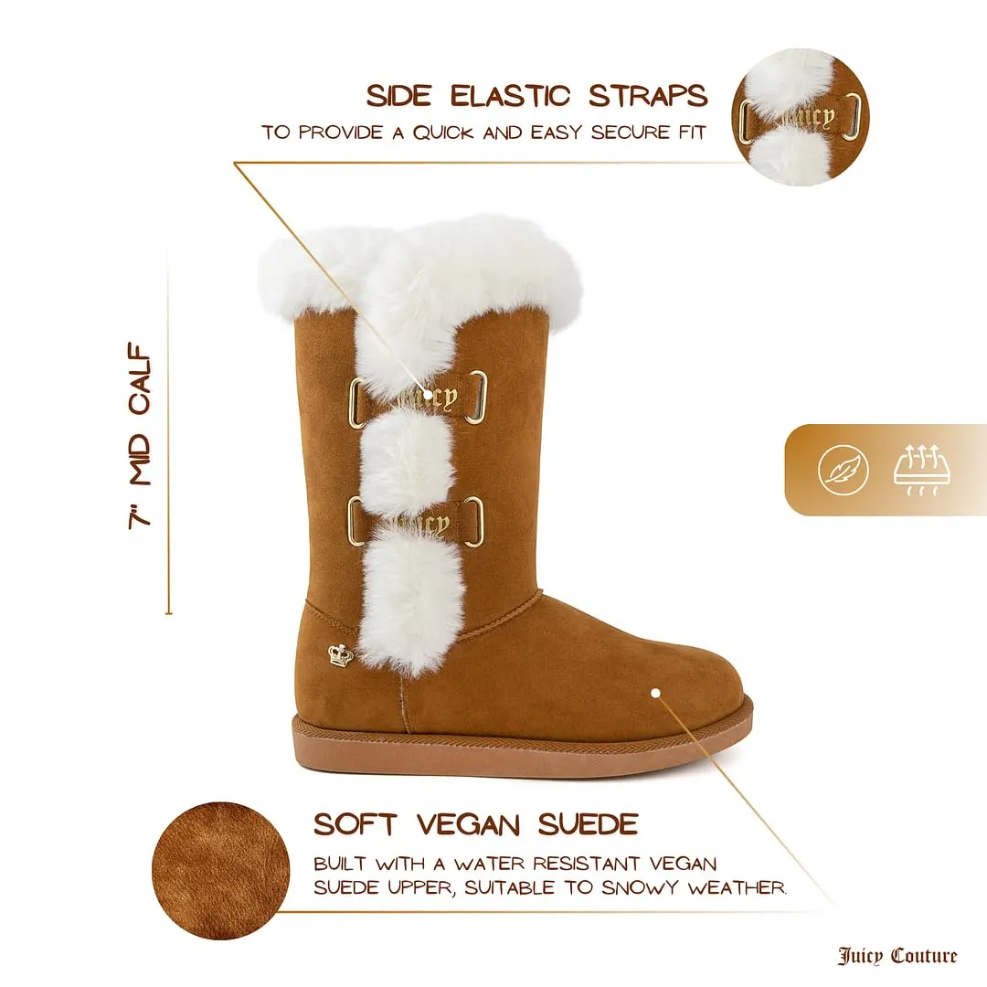 Juicy Couture Women's Slip On Winter Snow Boots Warm & Insulated Fur Lining Comfortable Fashion Booties-Koded-Cognac-6