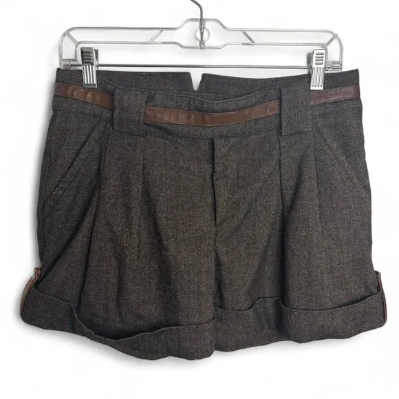 Just Cavalli Wool Blend Tailored Shorts with Leather Trim - IT 42 / US 6