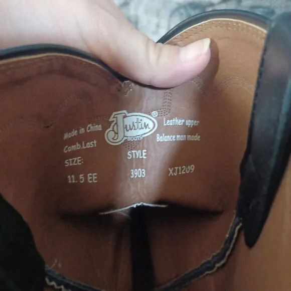 Justin Black Boots Square Toe11EE  3909