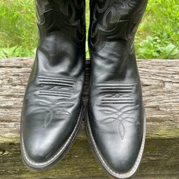 Justin Black Leather Cowboy Boots Size 9 D