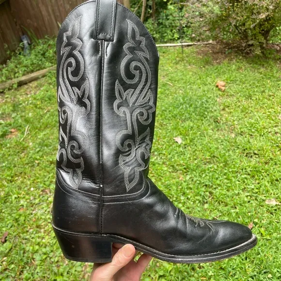 Justin Black Leather Cowboy Boots Size 9 D