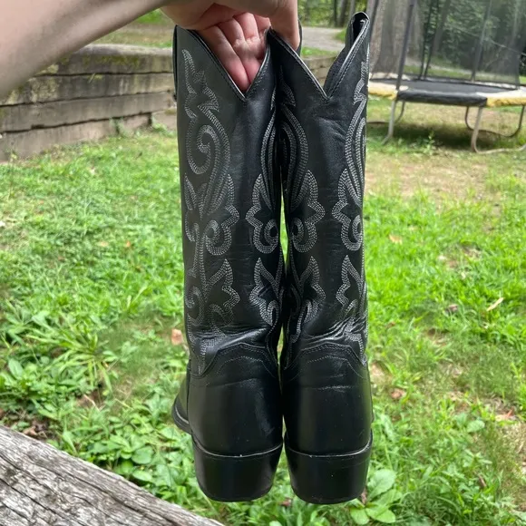 Justin Black Leather Cowboy Boots Size 9 D