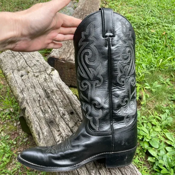 Justin Black Leather Cowboy Boots Size 9 D
