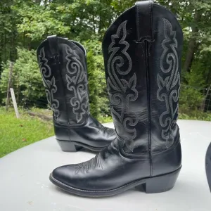 Justin Black Leather Cowboy Boots Size 9 D
