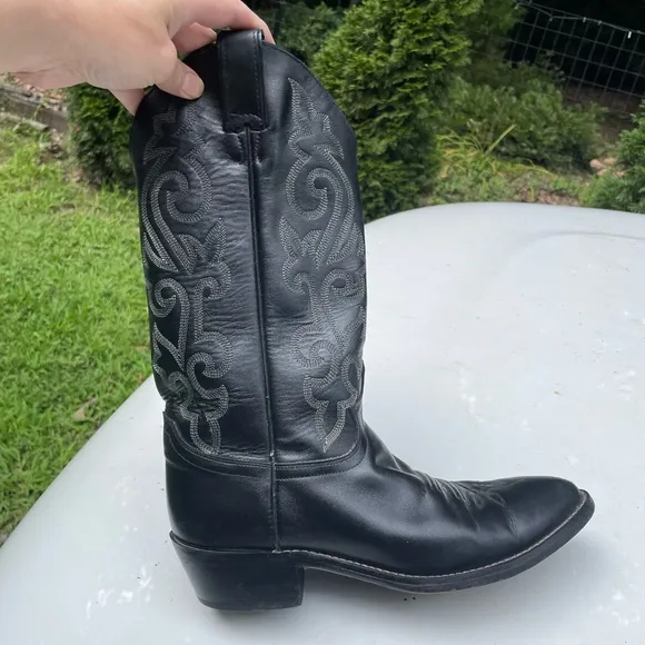 Justin Black Leather Cowboy Boots Size 9 D