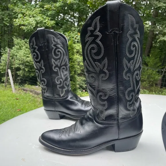 Justin Black Leather Cowboy Boots Size 9 D