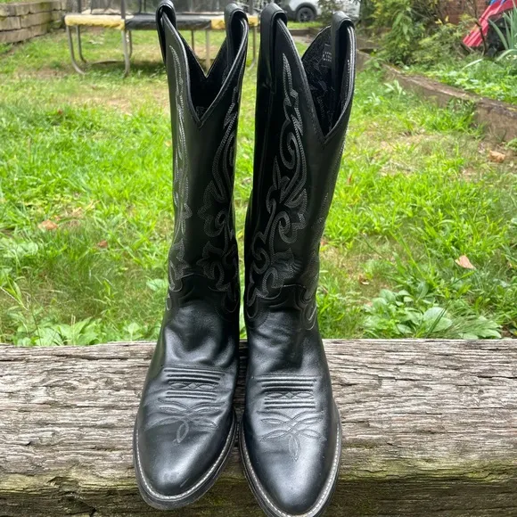 Justin Black Leather Cowboy Boots Size 9 D