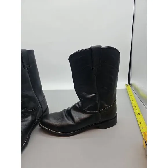 JUSTIN BLACK LEATHER PULL ON WESTERN COWBOY MENS 9D BOOTS