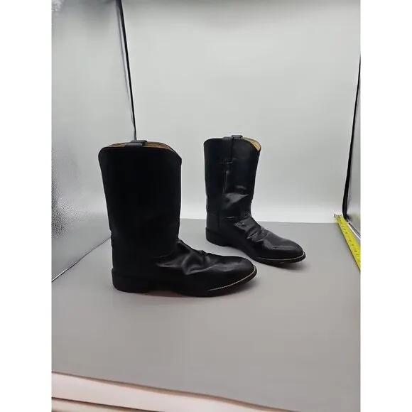 JUSTIN BLACK LEATHER PULL ON WESTERN COWBOY MENS 9D BOOTS