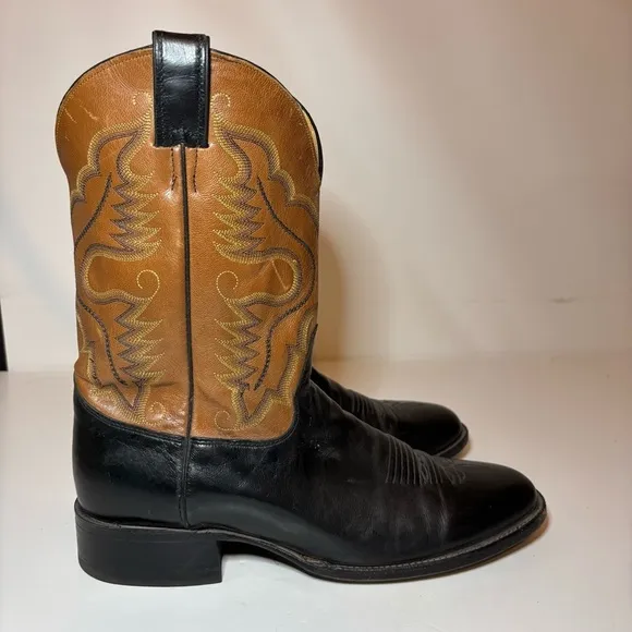 Justin Boots 2 Tone Brown Black Leather Western Cowboy Men's 12 D 6003 Made USA