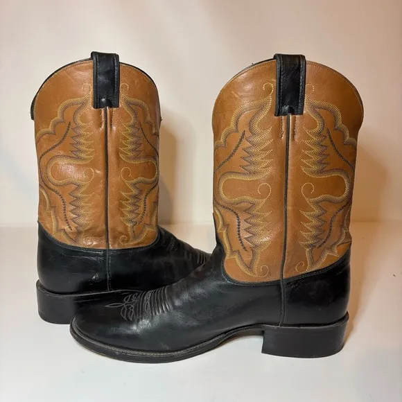 Justin Boots 2 Tone Brown Black Leather Western Cowboy Men's 12 D 6003 Made USA