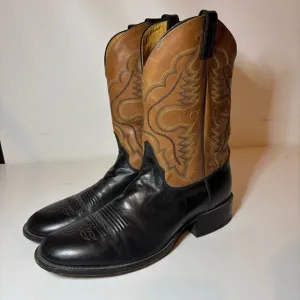 Justin Boots 2 Tone Brown Black Leather Western Cowboy Men's 12 D 6003 Made USA