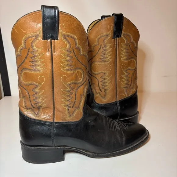 Justin Boots 2 Tone Brown Black Leather Western Cowboy Men's 12 D 6003 Made USA