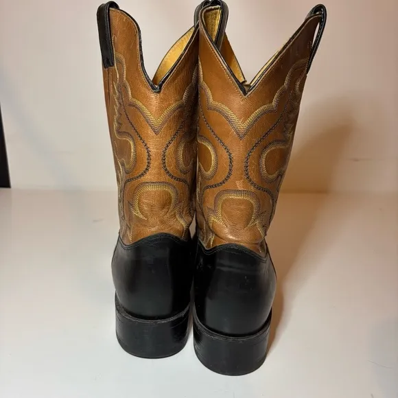 Justin Boots 2 Tone Brown Black Leather Western Cowboy Men's 12 D 6003 Made USA