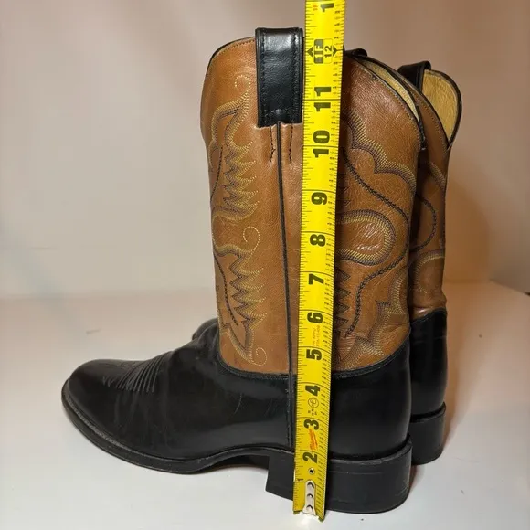 Justin Boots 2 Tone Brown Black Leather Western Cowboy Men's 12 D 6003 Made USA