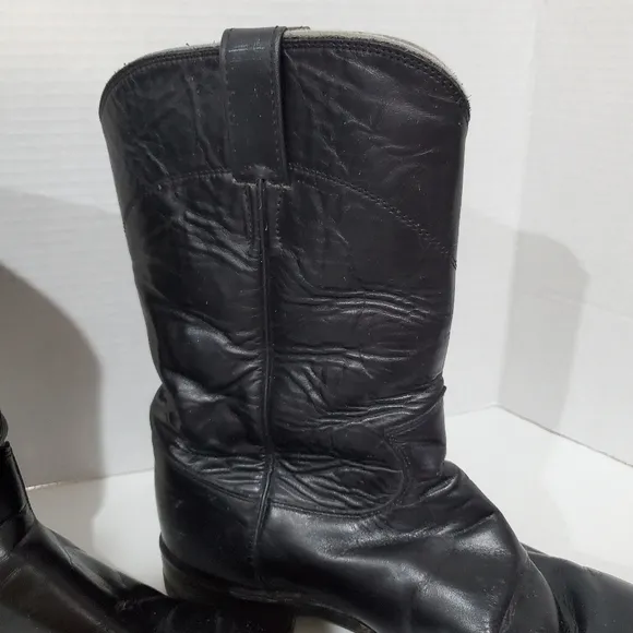 Justin Boots 3133 E Black Leather traditional Roper Boots Mens Size 8 D