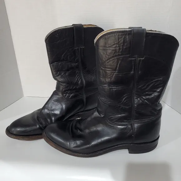 Justin Boots 3133 E Black Leather traditional Roper Boots Mens Size 8 D