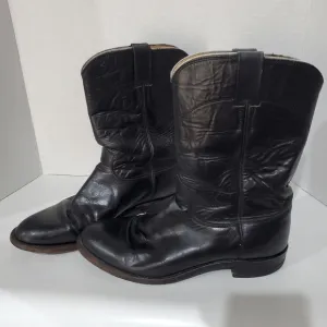 Justin Boots 3133 E Black Leather traditional Roper Boots Mens Size 8 D