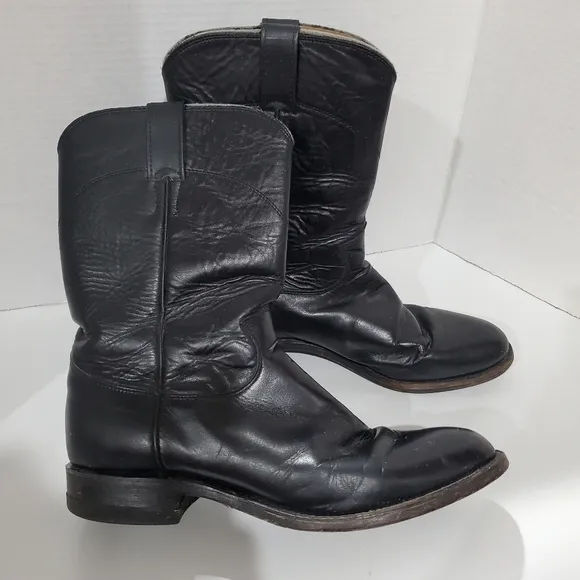 Justin Boots 3133 E Black Leather traditional Roper Boots Mens Size 8 D