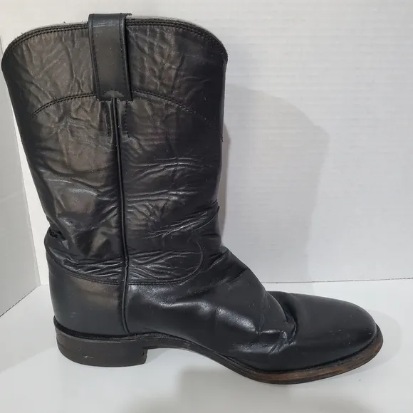 Justin Boots 3133 E Black Leather traditional Roper Boots Mens Size 8 D