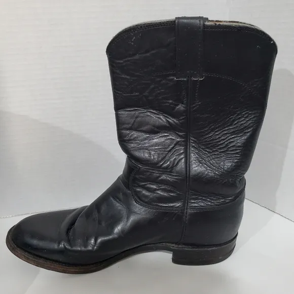 Justin Boots 3133 E Black Leather traditional Roper Boots Mens Size 8 D