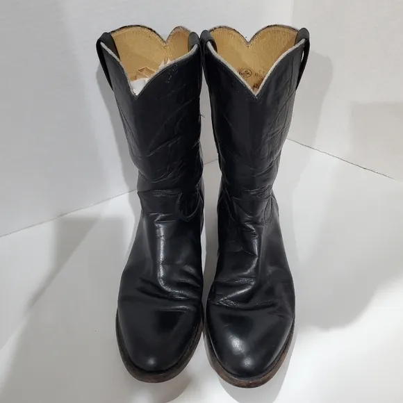 Justin Boots 3133 E Black Leather traditional Roper Boots Mens Size 8 D