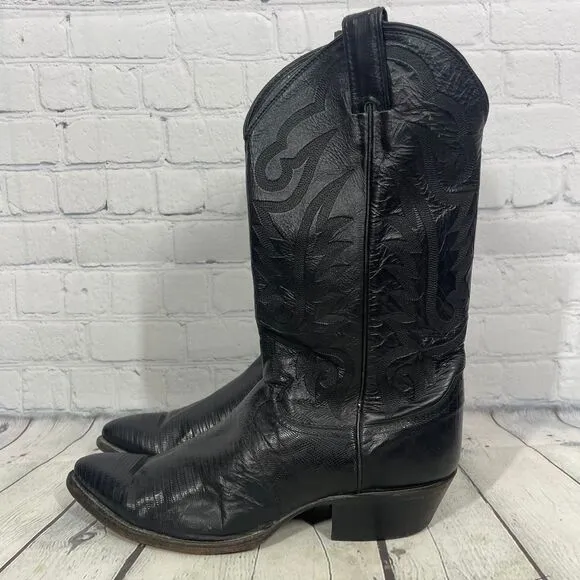 Justin Boots Mens Size 10 D Black Leather Slip On Block Heel Riding Western