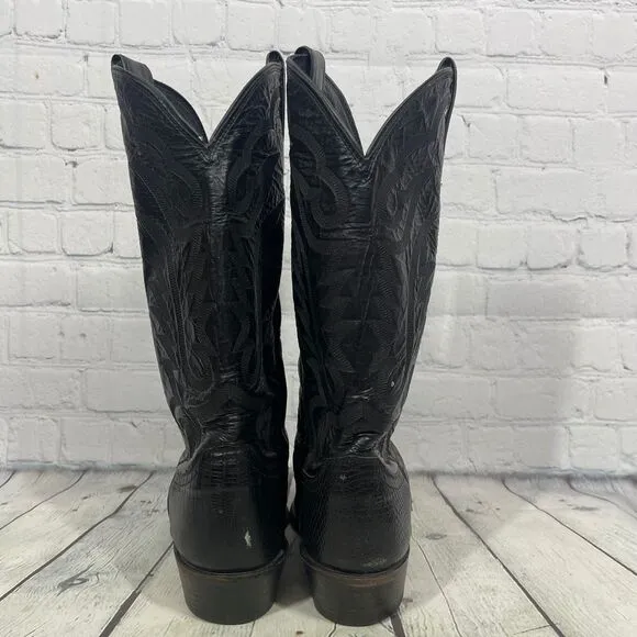Justin Boots Mens Size 10 D Black Leather Slip On Block Heel Riding Western