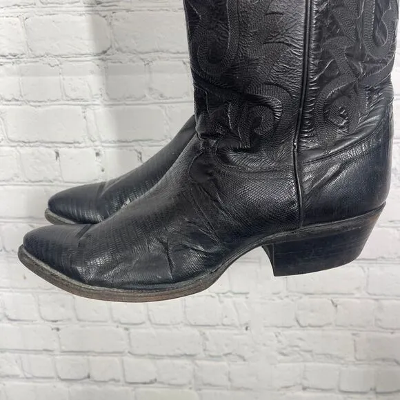 Justin Boots Mens Size 10 D Black Leather Slip On Block Heel Riding Western