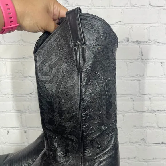 Justin Boots Mens Size 10 D Black Leather Slip On Block Heel Riding Western