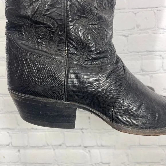 Justin Boots Mens Size 10 D Black Leather Slip On Block Heel Riding Western