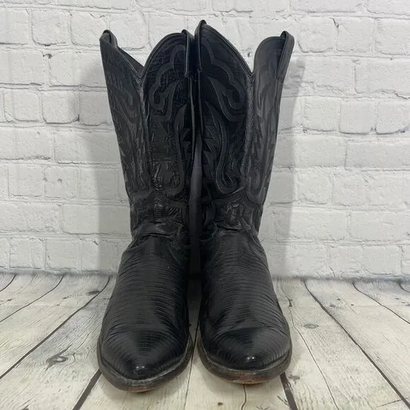 Justin Boots Mens Size 10 D Black Leather Slip On Block Heel Riding Western