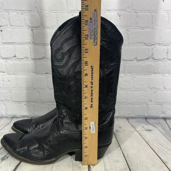 Justin Boots Mens Size 10 D Black Leather Slip On Block Heel Riding Western
