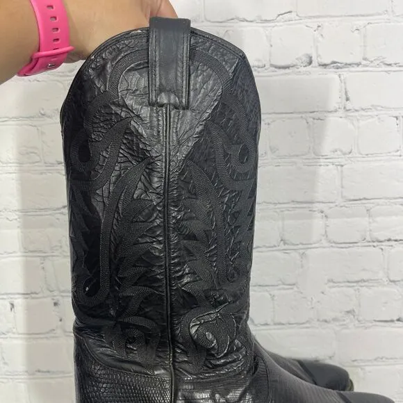 Justin Boots Mens Size 10 D Black Leather Slip On Block Heel Riding Western