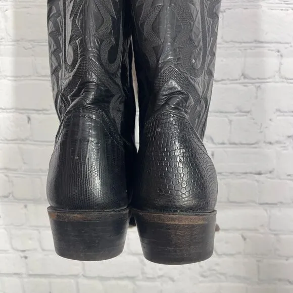 Justin Boots Mens Size 10 D Black Leather Slip On Block Heel Riding Western