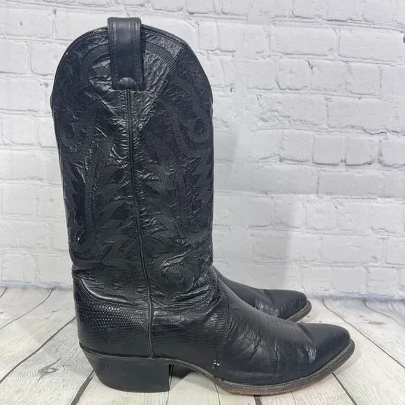 Justin Boots Mens Size 10 D Black Leather Slip On Block Heel Riding Western
