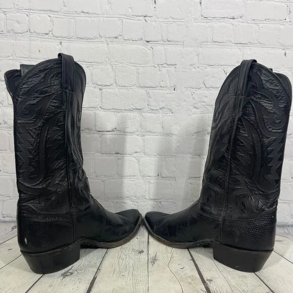 Justin Boots Mens Size 10 D Black Leather Slip On Block Heel Riding Western