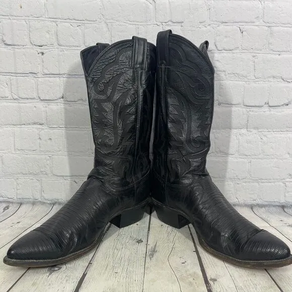 Justin Boots Mens Size 10 D Black Leather Slip On Block Heel Riding Western