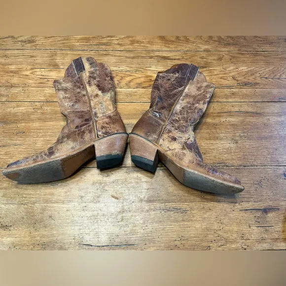 Justin Boots Rustic Distressed Brown Leather Cowboy Rodeo Festival Boots 8.5