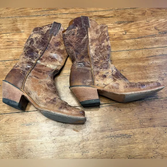 Justin Boots Rustic Distressed Brown Leather Cowboy Rodeo Festival Boots 8.5