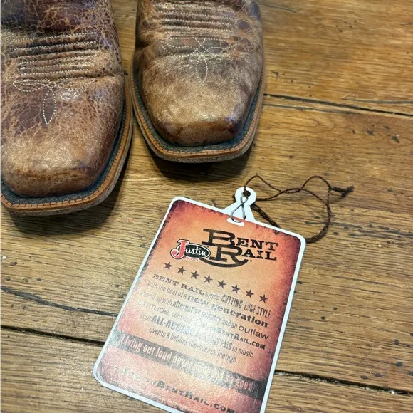 Justin Boots Rustic Distressed Brown Leather Cowboy Rodeo Festival Boots 8.5