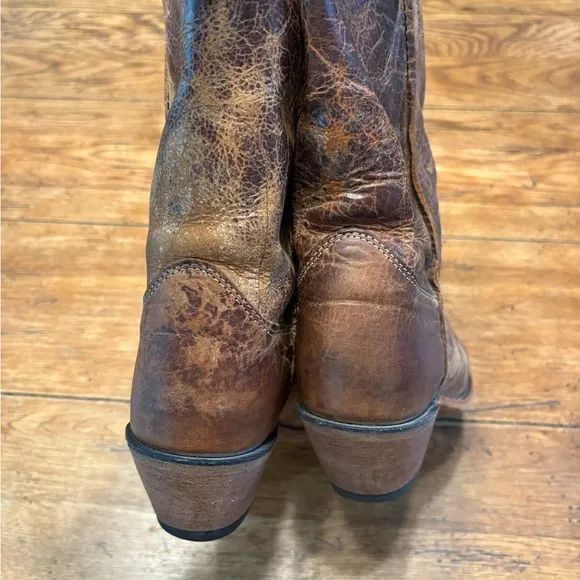 Justin Boots Rustic Distressed Brown Leather Cowboy Rodeo Festival Boots 8.5