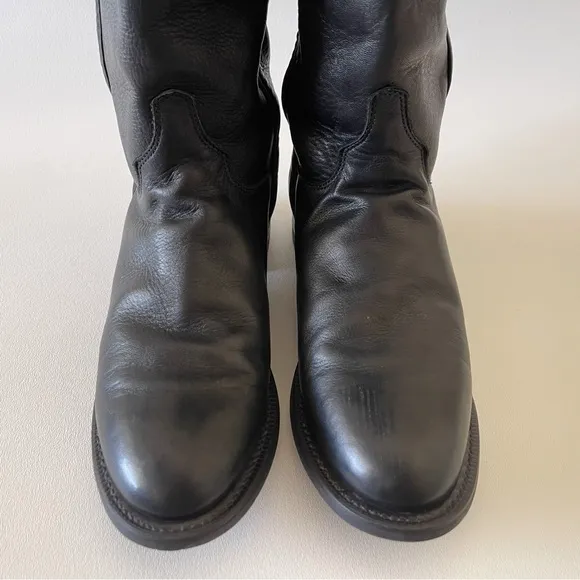 Justin Boots Tall Leather Almond Toe Vintage Western Equestrian Riding Black 8.5